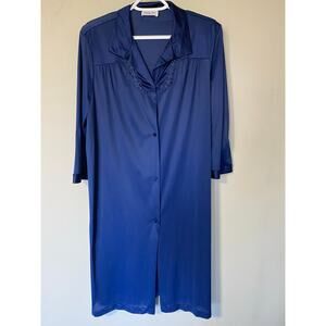 Vintage Vanity Fair Navy Silky Robe Housecoat Nightgown Made in USA Medium